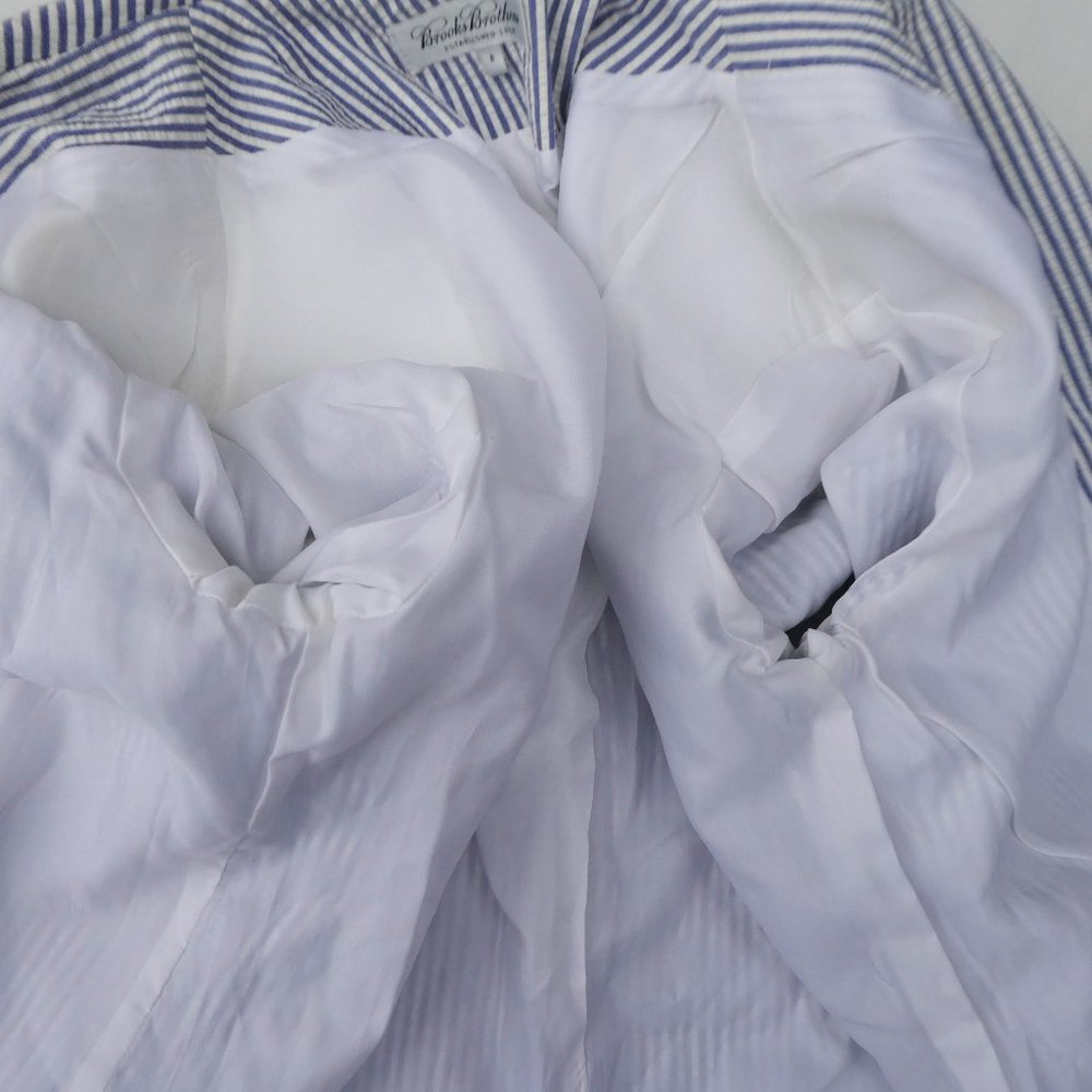 Vintage Brooks Brother Seersucker Blue Ivory Stripe Cotton Blazer Lined USA 8 - Picture 8 of 9